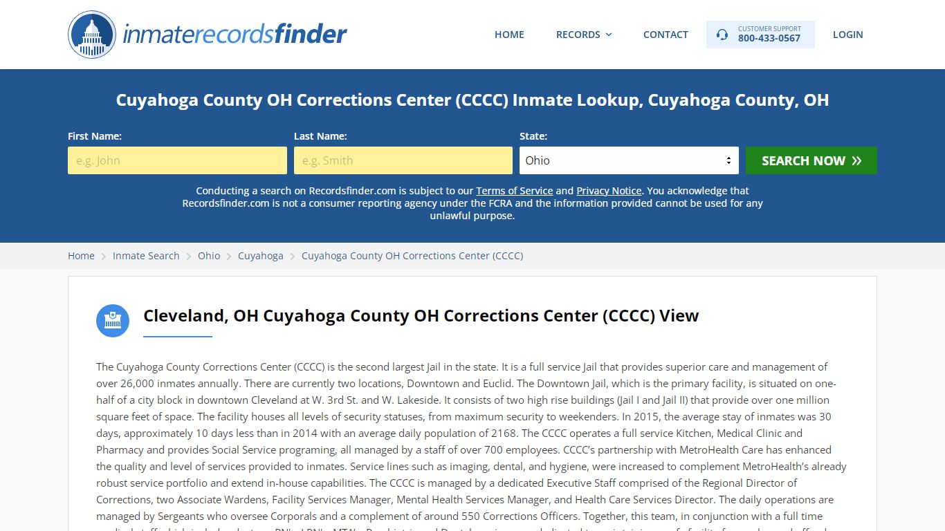 Cuyahoga County OH Corrections Center (CCCC) Inmate Lookup ...